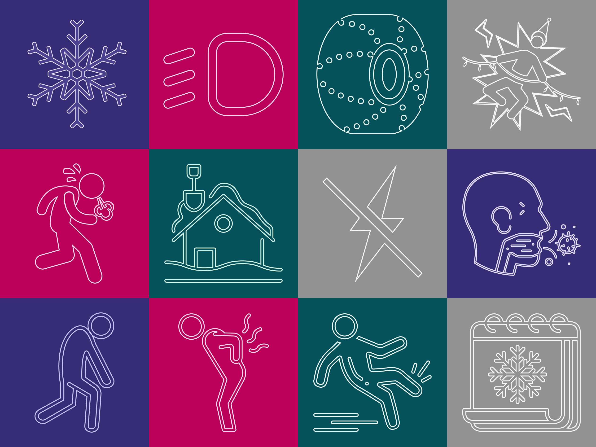 A patchwork of the 12 Days of Winter Workplace Hazards images.